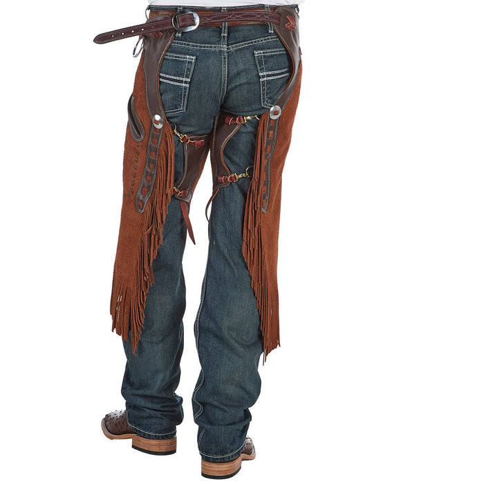 Rockin` Y Saddlery British Tan Roughout with Chocolate Border Arizona Chinks