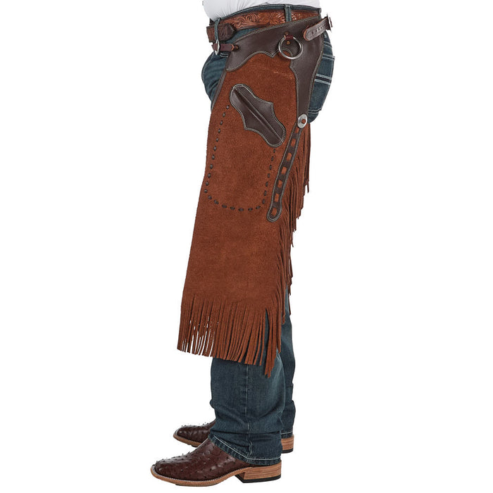 Rockin` Y Saddlery British Tan Roughout with Chocolate Border Arizona Chinks