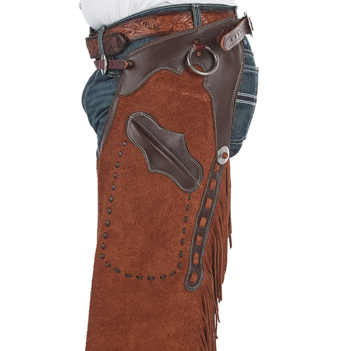 Rockin` Y Saddlery British Tan Roughout with Chocolate Border Arizona Chinks