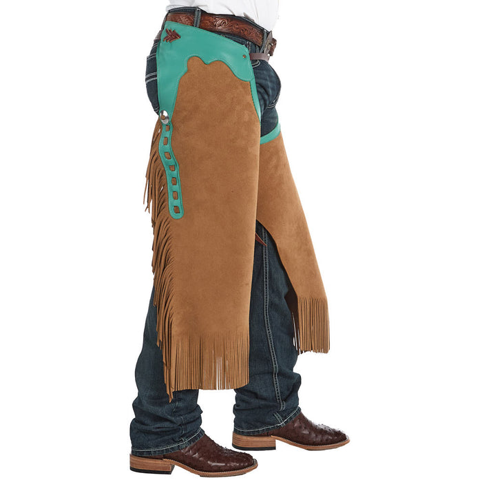 Rockin` Y Saddlery Cream Roughout with Teal Border Arizona Chinks