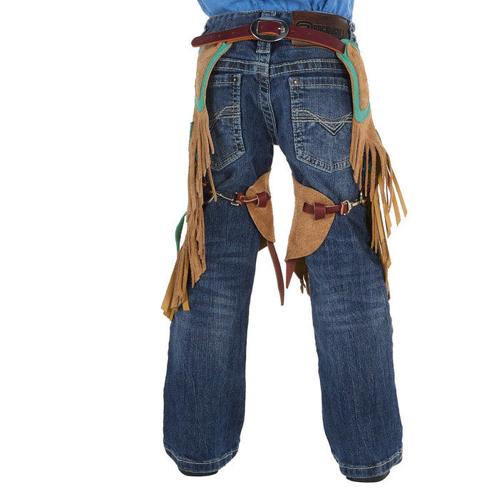 Rockin` Y Saddlery Toddler Tobacco Roughout with Teal Border Chinks