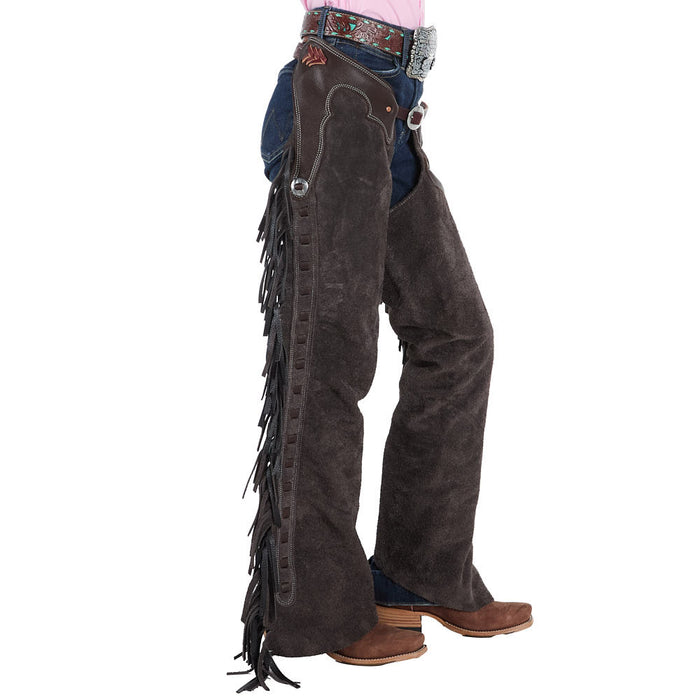 Rockin` Y Saddlery Youth Mocha Roughout with Chocolate Border Chaps