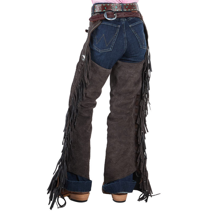 Rockin` Y Saddlery Youth Mocha Roughout with Chocolate Border Chaps