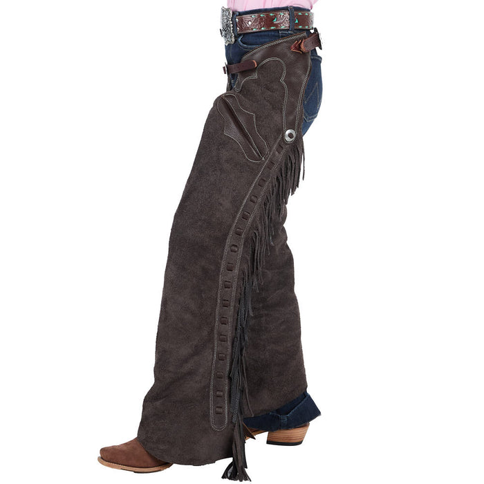 Rockin` Y Saddlery Youth Mocha Roughout with Chocolate Border Chaps