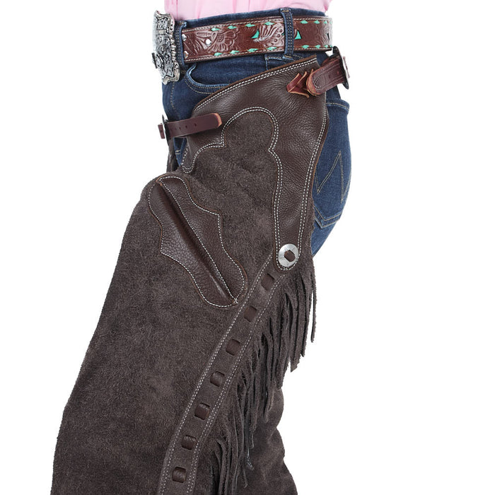 Rockin` Y Saddlery Youth Mocha Roughout with Chocolate Border Chaps