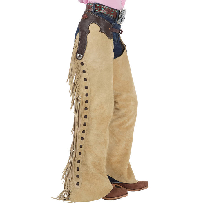 Rockin` Y Saddlery Youth Smooth Out Medium Brown with Chocolate Border Chaps