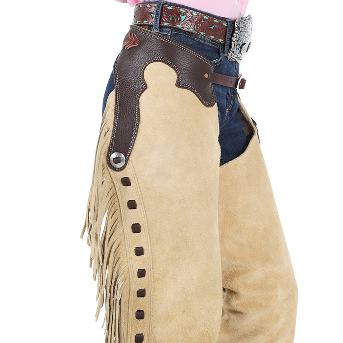 Rockin` Y Saddlery Youth Smooth Out Medium Brown with Chocolate Border Chaps