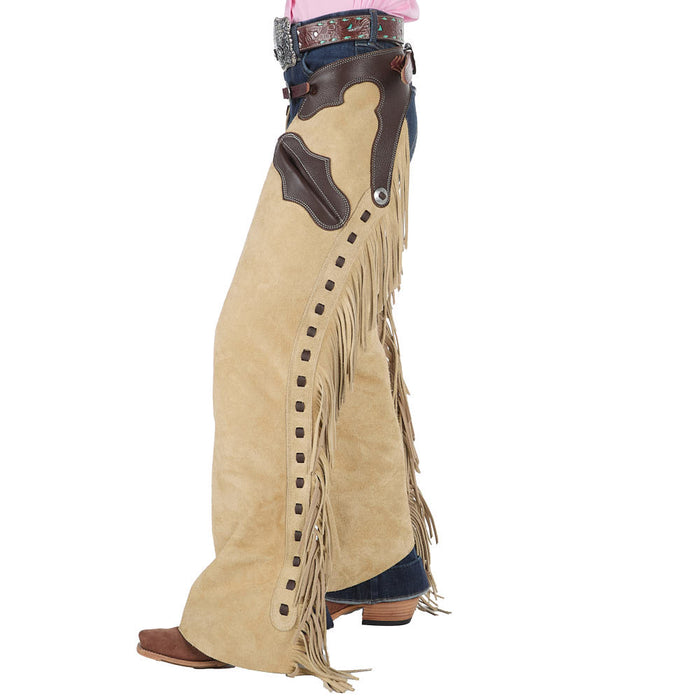 Rockin` Y Saddlery Youth Smooth Out Medium Brown with Chocolate Border Chaps
