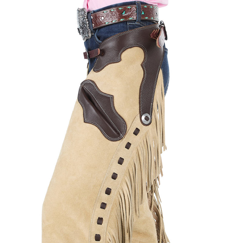 Rockin` Y Saddlery Youth Smooth Out Medium Brown with Chocolate Border Chaps