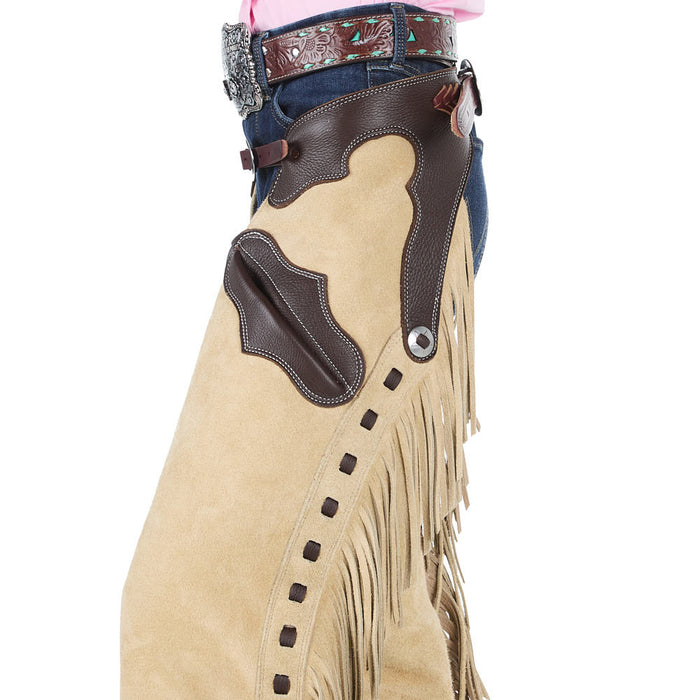 Rockin` Y Saddlery Youth Smooth Out Medium Brown with Chocolate Border Chaps