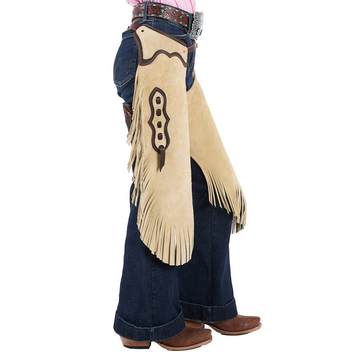 Rockin` Y Saddlery Youth XL Roughout with Chocolate Border Chinks