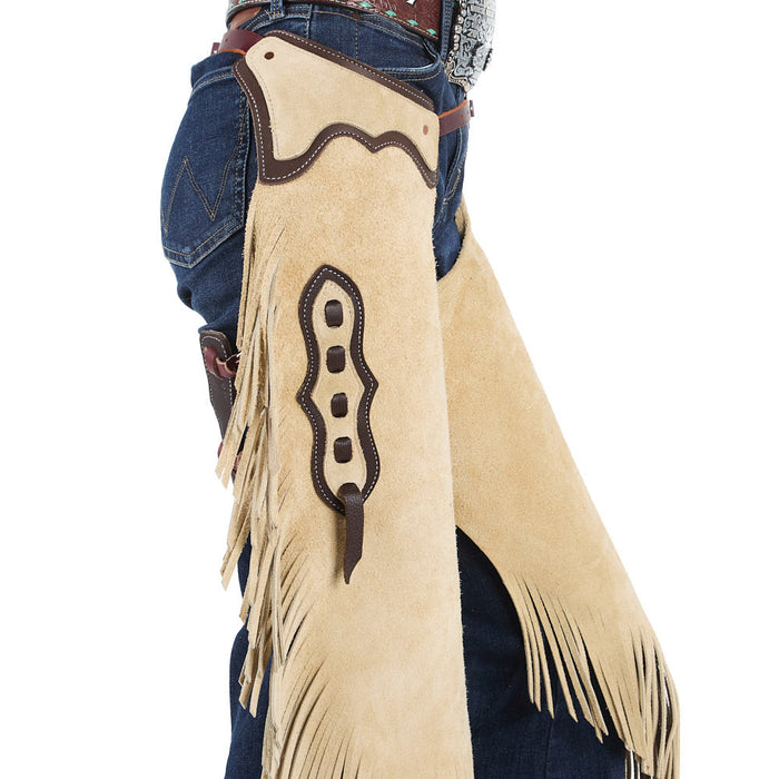Rockin` Y Saddlery Youth XL Roughout with Chocolate Border Chinks