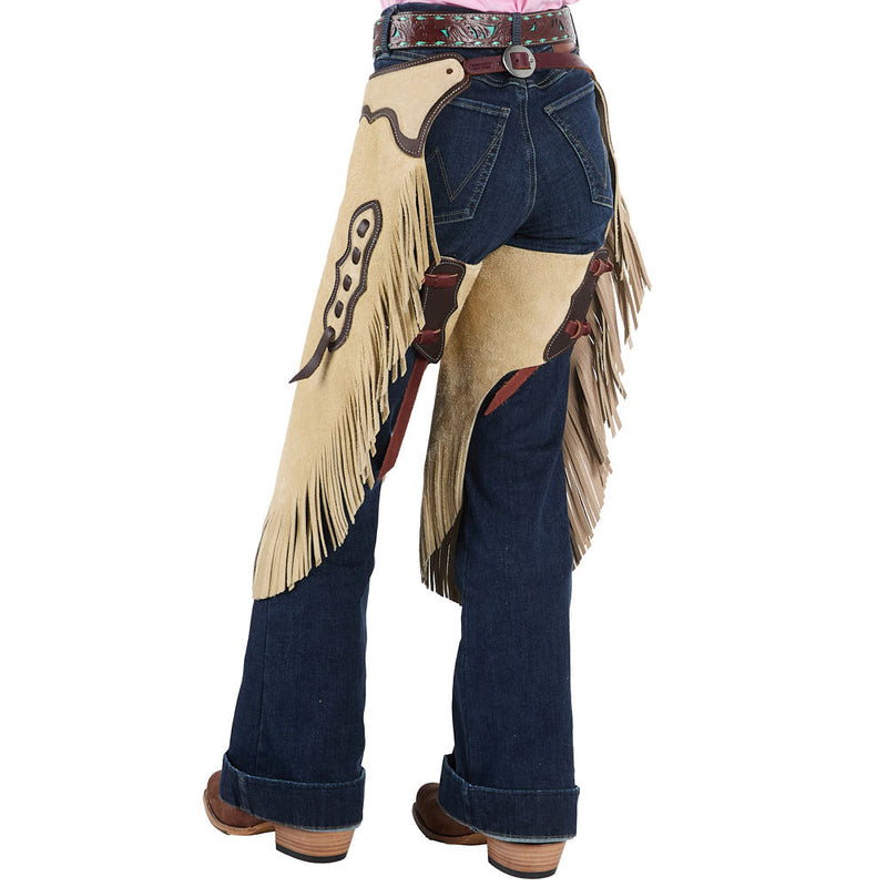 Rockin` Y Saddlery Youth XL Roughout with Chocolate Border Chinks
