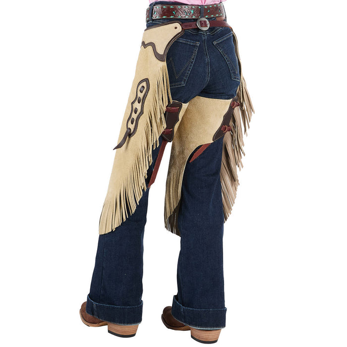 Rockin` Y Saddlery Youth XL Roughout with Chocolate Border Chinks