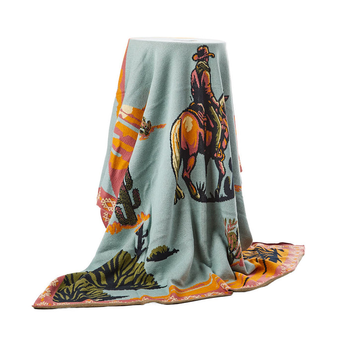 Rod's True Western Lone Bronco Rider 50x60 Cotton Throw