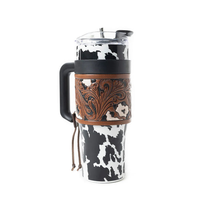 Myra Wide Wyoming Black Cow Print Tumbler