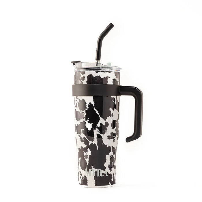 Myra Wide Wyoming Black Cow Print Tumbler