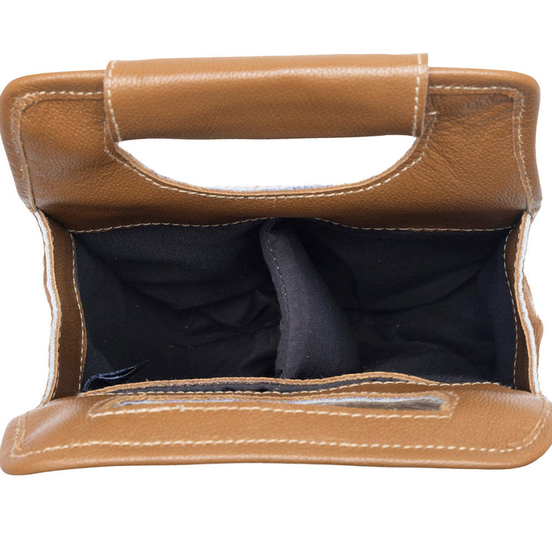 Myra Cypress Field Hair On Leather Wine Bottle Holder in Tan Beige