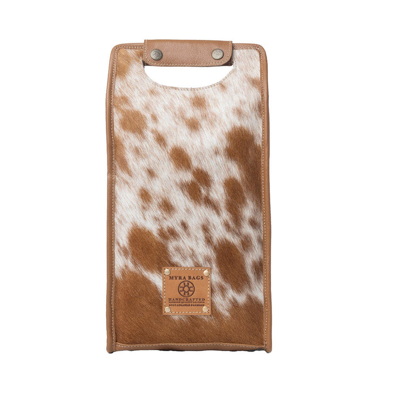 Myra Cypress Field Hair On Leather Wine Bottle Holder in Tan Beige