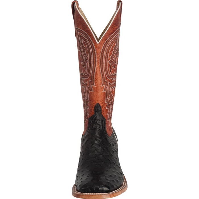Anderson Bean Men's Black Full Quill Ostrich Rust Cowboy Boots