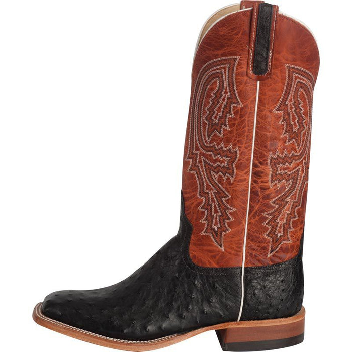 Anderson Bean Men's Black Full Quill Ostrich Rust Cowboy Boots