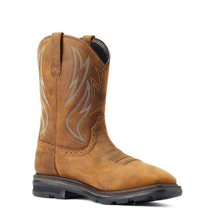 Ariat Men Sierra Shock Shield Brown Wide Square Toe H2O Soft Toe Pull On Work