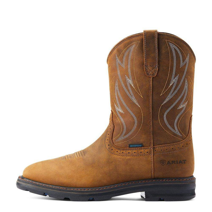 Ariat Men Sierra Shock Shield Brown Wide Square Toe H2O Soft Toe Pull On Work