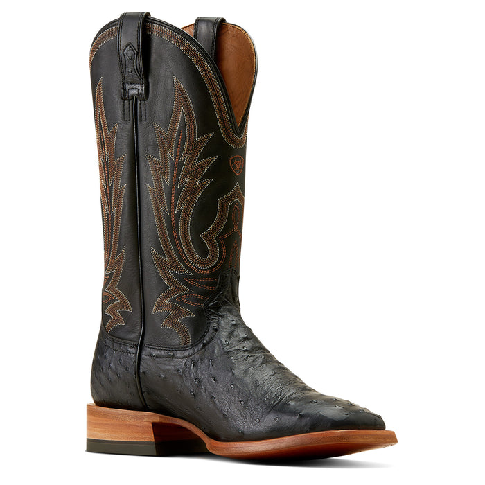 Ariat Mens Showboat Black Full Quill Ostrich Vamp Ancient Black Top Boot