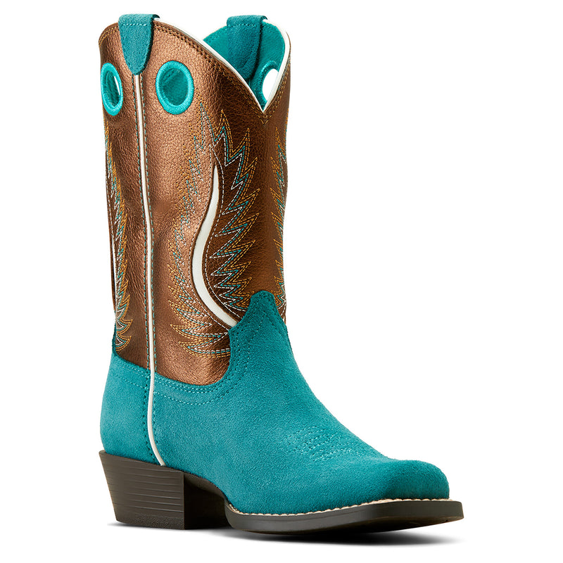 Ariat Kids Futurity Ft. Worth Teal Suede Western Boot