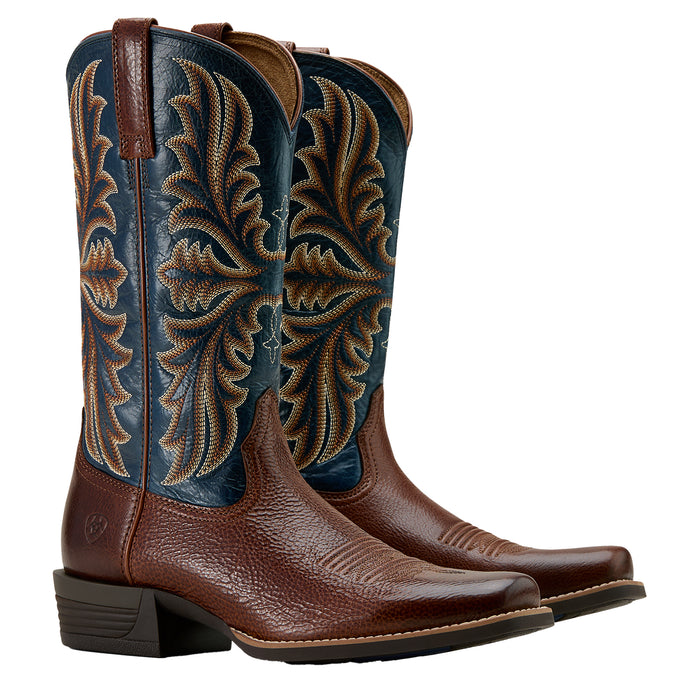 Ariat Men`s Hustler Beasty Brown 13In Pacific Blue Top Boot