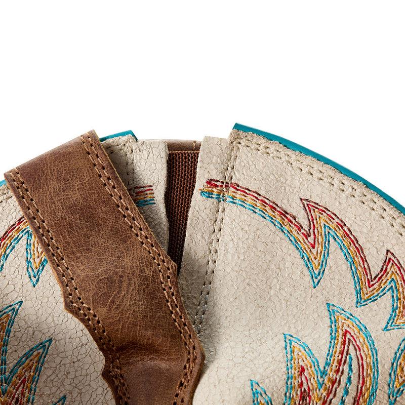 Ariat Women`s Round Up Tan Vamp 13In White Embroidered Top Boot