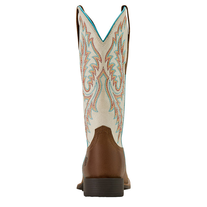Ariat Women`s Round Up Tan Vamp 13In White Embroidered Top Boot