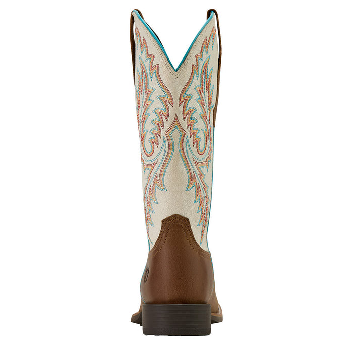 Ariat Women`s Round Up Tan Vamp 13In White Embroidered Top Boot