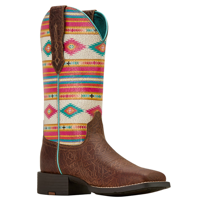 Ariat Women's Round Up StretchFit Tan Southwest Emboss Square Toe Boot