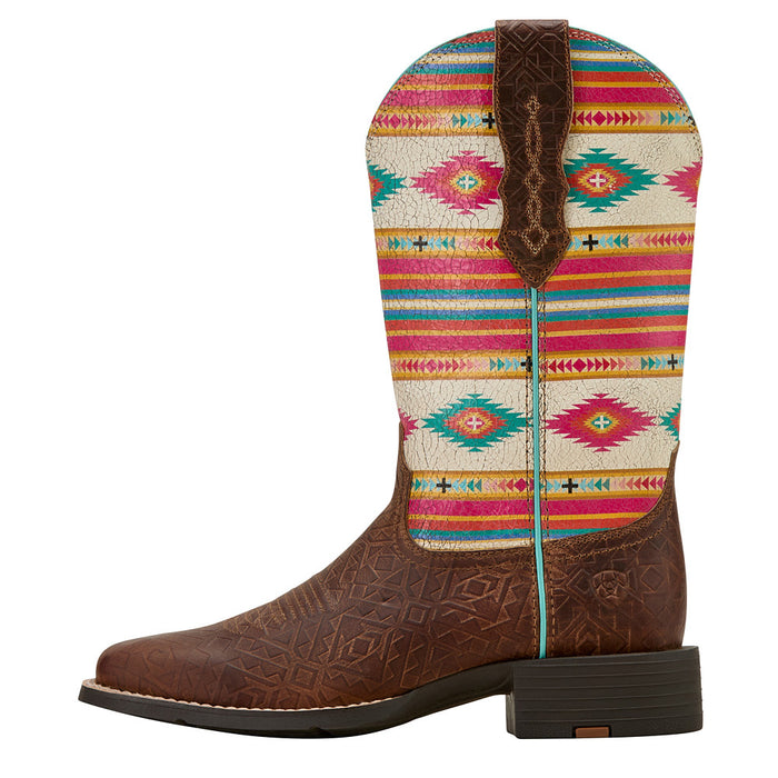 Ariat Women's Round Up StretchFit Tan Southwest Emboss Square Toe Boot