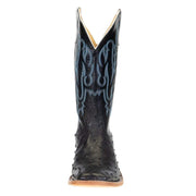 Anderson Bean Men's Black Full Quill Ostrich 13in. Black Kidskin Top Square Toe Boots