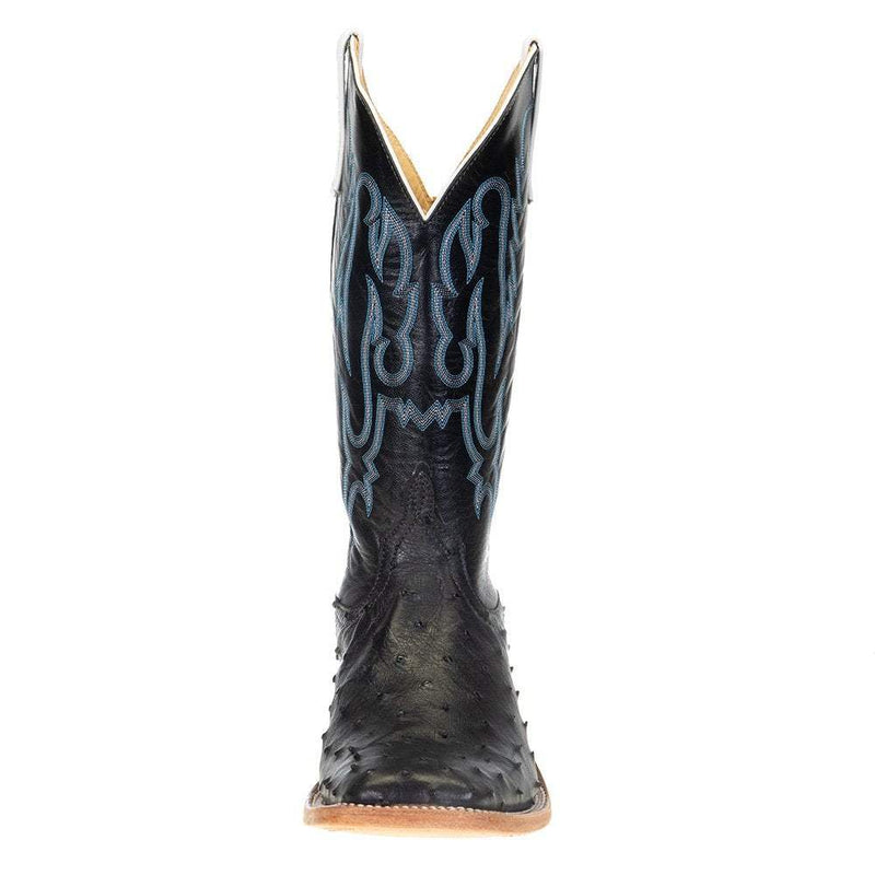 Anderson Bean Men's Black Full Quill Ostrich 13in. Black Kidskin Top Square Toe Boots
