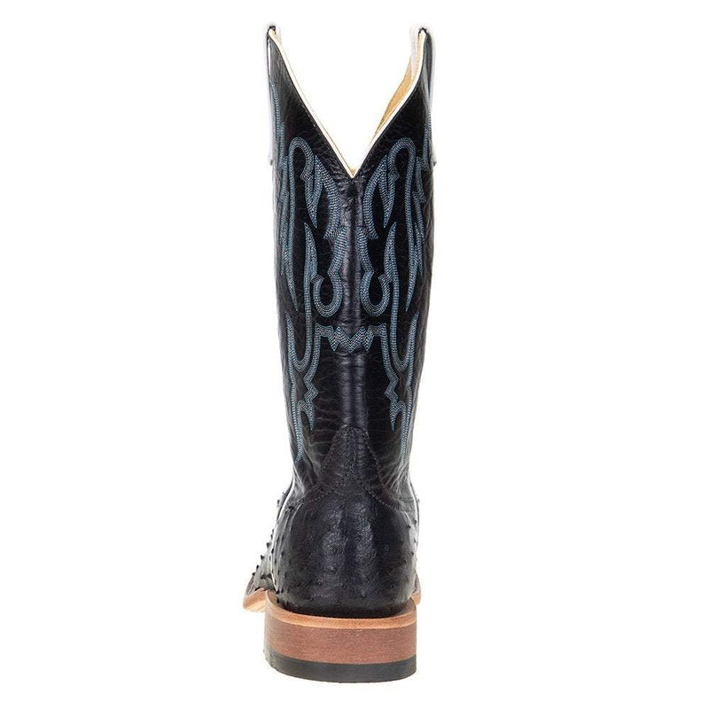 Anderson Bean Men's Black Full Quill Ostrich 13in. Black Kidskin Top Square Toe Boots