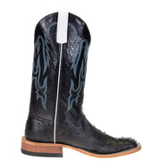 Anderson Bean Men's Black Full Quill Ostrich 13in. Black Kidskin Top Square Toe Boots