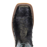 Anderson Bean Men's Black Full Quill Ostrich 13in. Black Kidskin Top Square Toe Boots