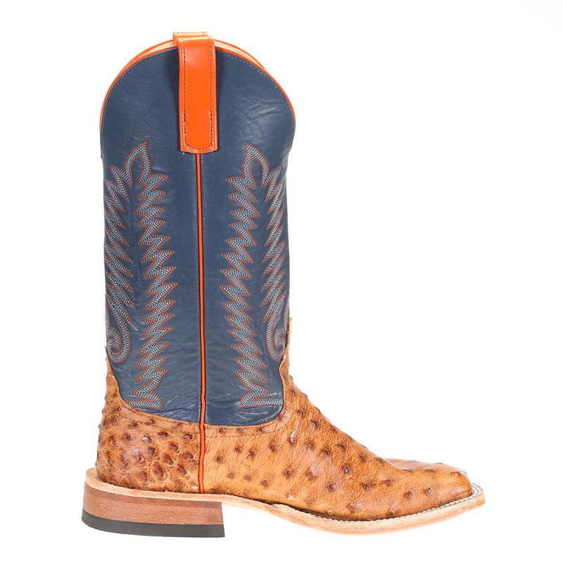 Anderson Bean Mens Brandy Bruchiato Full Quill Ostrich 13in Burnished Navy Calf Top Boots
