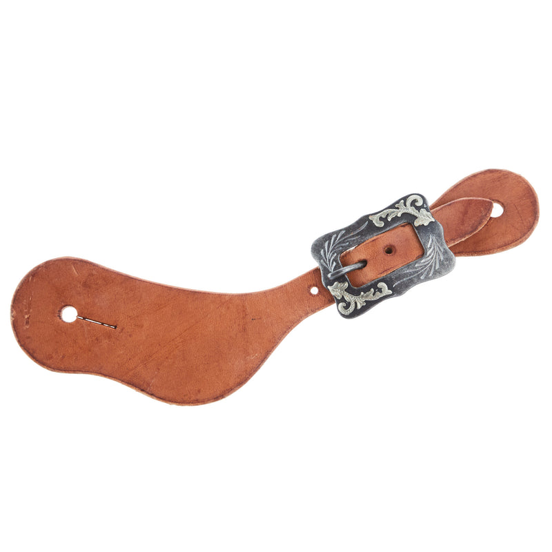 NRS TACK Natural Oil Dove Wing Ladies Youth Spur Straps with Scroll Cart Buckle
