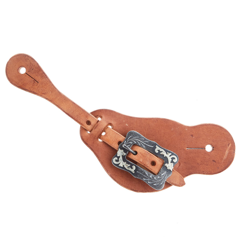NRS Natural Oil Cowboy Youth and Ladies Spur Straps with Scroll Cart Buckle