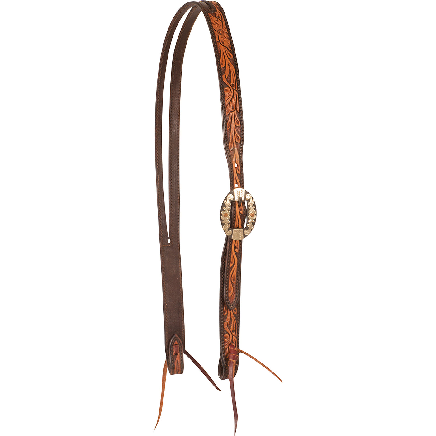 Two Tone one ear headstall with half floral tooled design