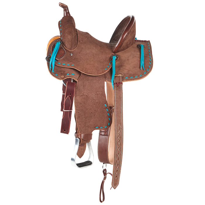 NRS Youth Roughout Turquoise Buckstitch Barrel Saddle