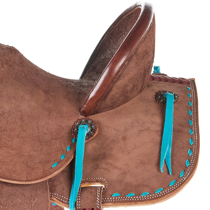 NRS Youth Roughout Turquoise Buckstitch Barrel Saddle