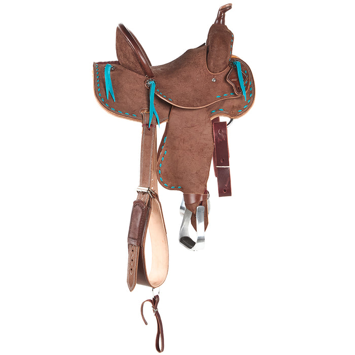 NRS Youth Roughout Turquoise Buckstitch Barrel Saddle