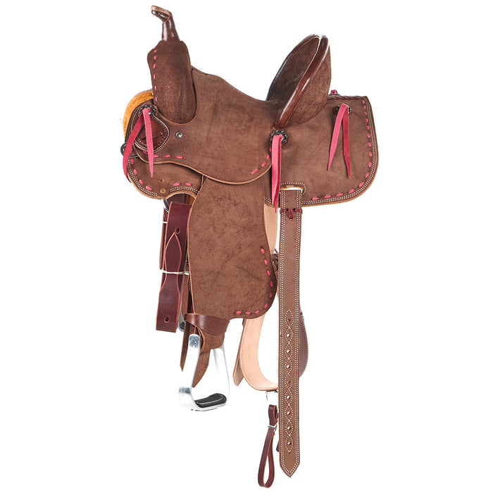 NRS Youth Roughout Pink Buckstitch Barrel Saddle