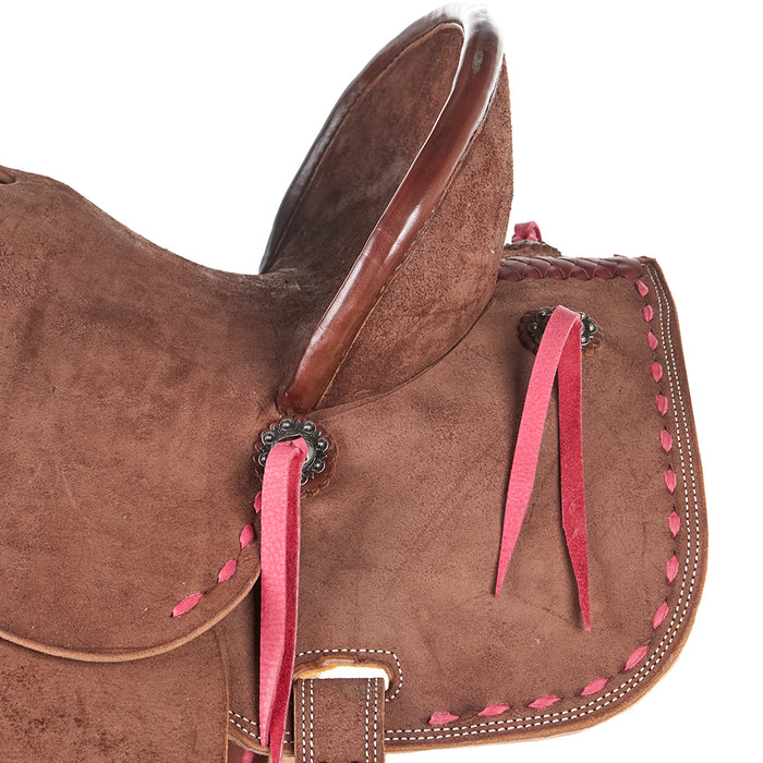 NRS Youth Roughout Pink Buckstitch Barrel Saddle