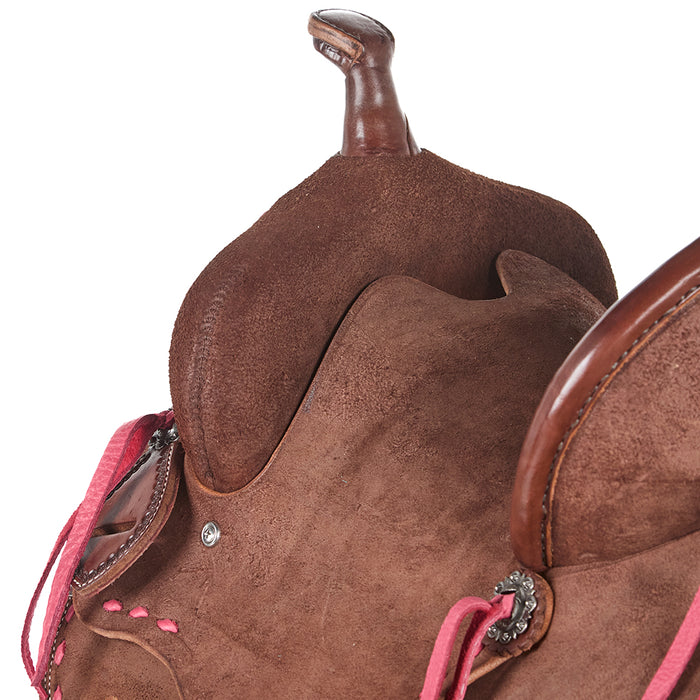 NRS Youth Roughout Pink Buckstitch Barrel Saddle